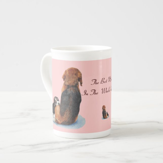 very cute puppy beagle with mum dog bone china mug (Front Left)
