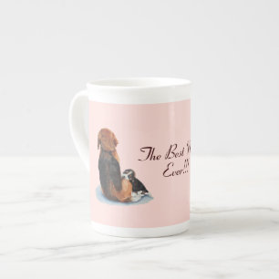 very cute puppy beagle with mum dog bone china mug
