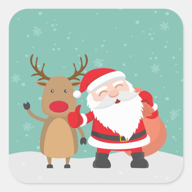 Very Cute Santa Claus and Reindeer Sticker Seal (Front)