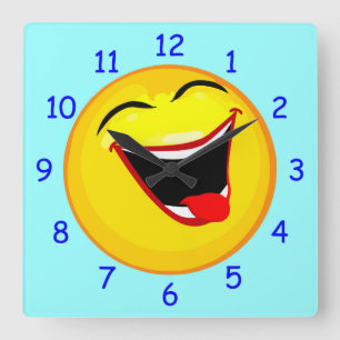Very Cute & Very Happy Emoticon / Emoji Blue Num Square Wall Clock