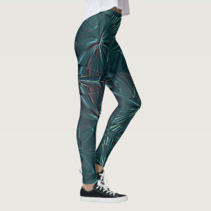 Very dark cyan abstract shapes in dotted texture leggings