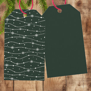 Very Dark Forest Green Elegant Snowflake Gift Tags