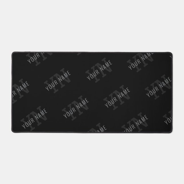 Very Dark Grey & Black Monogram Name Pattern Desk Mat (Front)
