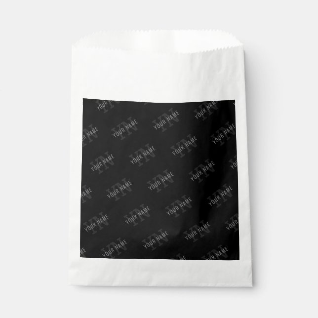 Very Dark Grey & Black Monogram Name Pattern Favour Bags (Front)