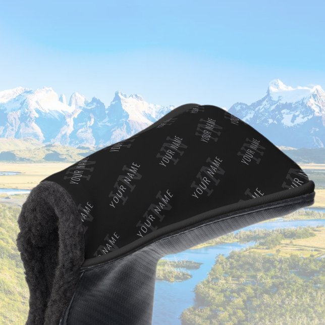 Very Dark Grey & Black Monogram Name Pattern Golf Head Cover (Creator Uploaded)