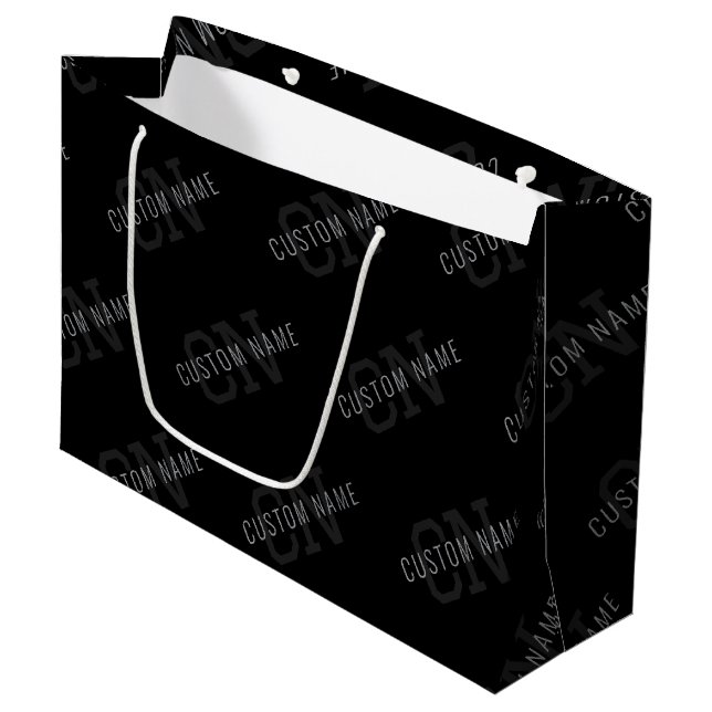 Very Dark Grey & Black Monogram Name Pattern Large Gift Bag (Front Angled)