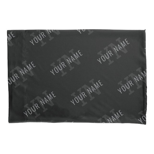 Very Dark Grey & Black Monogram Name Pattern Pillowcase (Front)