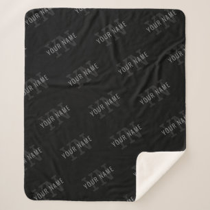 Very Dark Grey & Black Monogram Name Pattern Sherpa Blanket