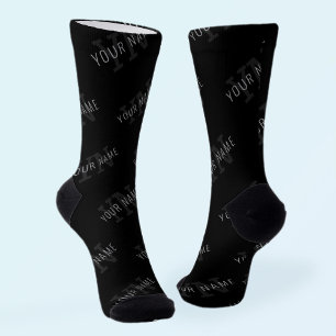 Very Dark Grey & Black Monogram Name Pattern Socks