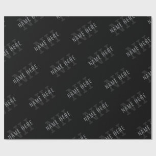 Very Dark Grey & Black Monogram Name Pattern Wrapping Paper