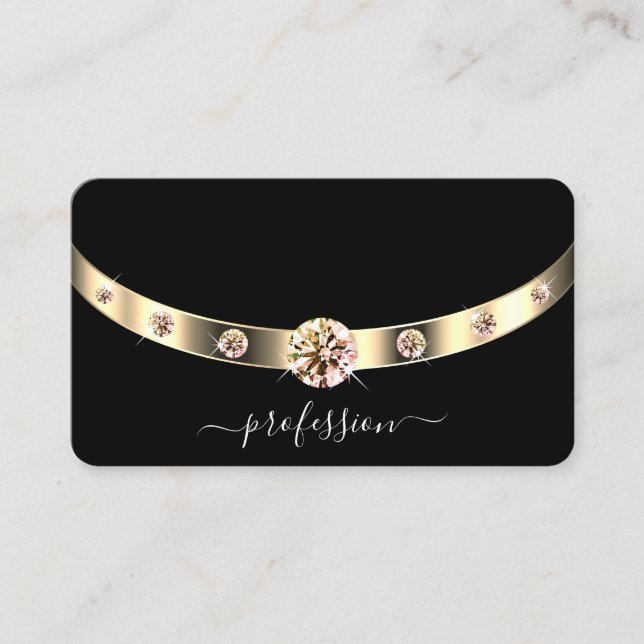 Very Elegant Black and Gold Sparkling Diamonds Business Card (Front)