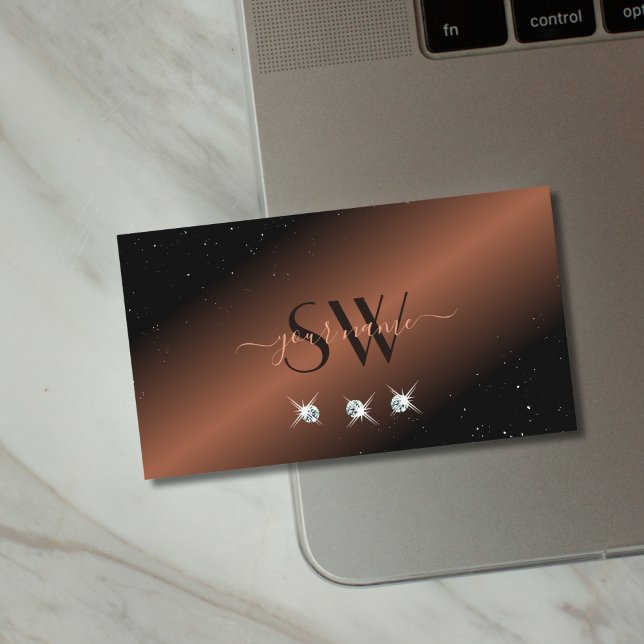 Very Elegant Black Brown Sparkle Diamonds Initials Business Card (Creator Uploaded)