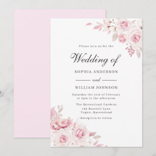 Very Elegant Blush Pink Watercolor Floral Wedding Invitation