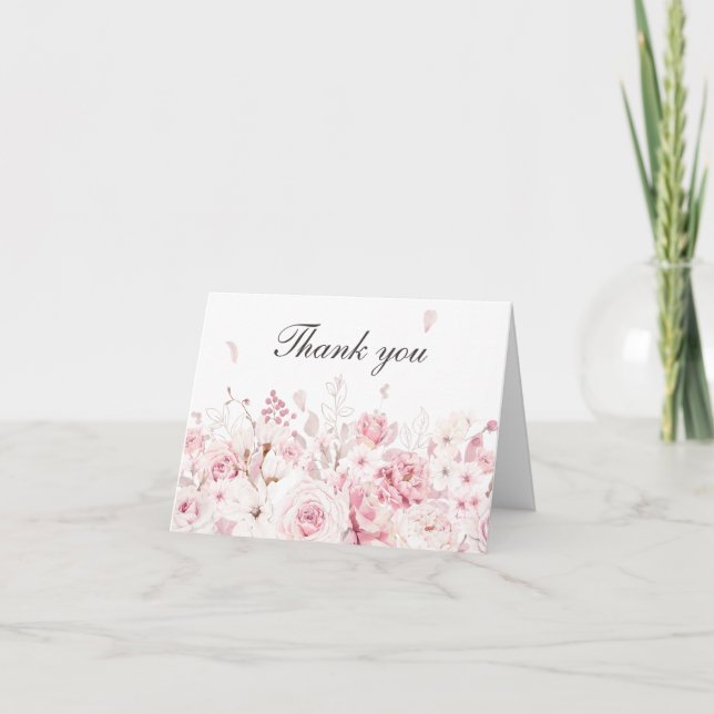Very Elegant Blush Pink Watercolor Wedding Thank You Card (Front)