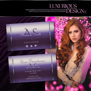 Very Elegant Purple Shimmery Rhinestones Monogram Business Card