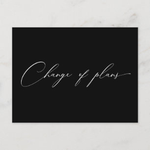 very elegant script change of plans wedding postcard