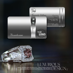 Very Elegant Silver Shimmery Diamonds and Logo Business Card