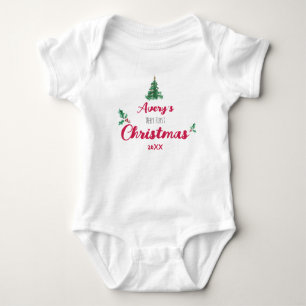 Very first Christmas custom name and year Baby Bodysuit