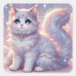 Very Fluffy Princess Cat Square Sticker