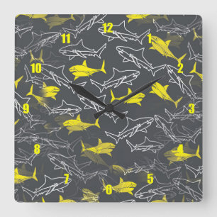 Very Fun and Unusual Sharks Square Wall Clock