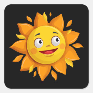Very Fun Cartoon Yellow Sun Square Sticker