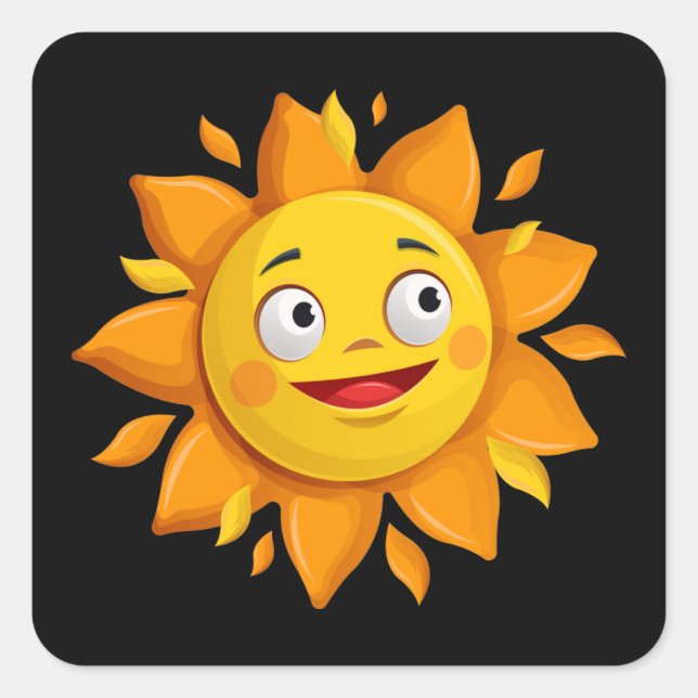 Very Fun Cartoon Yellow Sun Square Sticker (Front)