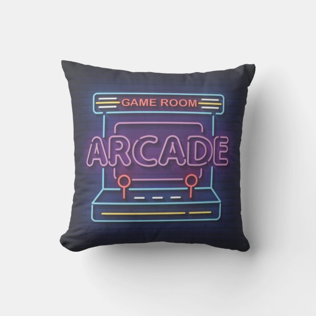 Very Fun Classic Arcade Game Room w/Joystick Neon Cushion (Front)