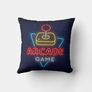 Very Fun Classic Arcade Game Room w/Joystick Neon Cushion