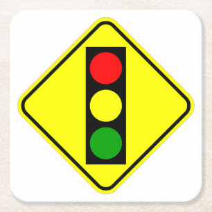 Very Fun Classic Traffic Signal Ahead Sign Square Paper Coaster