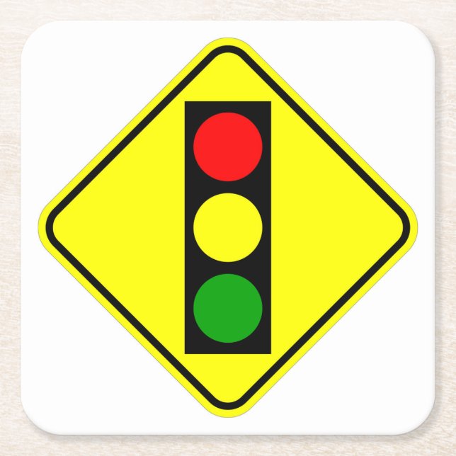 Very Fun Classic Traffic Signal Ahead Sign Square Paper Coaster (Front)