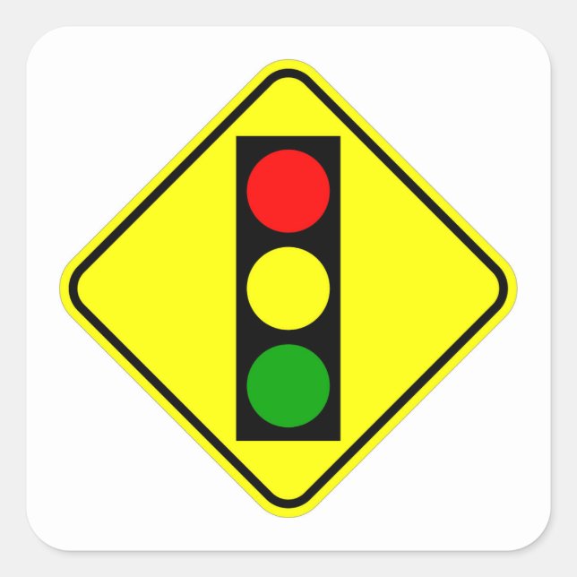 Very Fun Classic Traffic Signal Ahead Sign Square Sticker (Front)