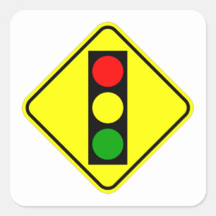 Very Fun Classic Traffic Signal Ahead Sign Square Sticker