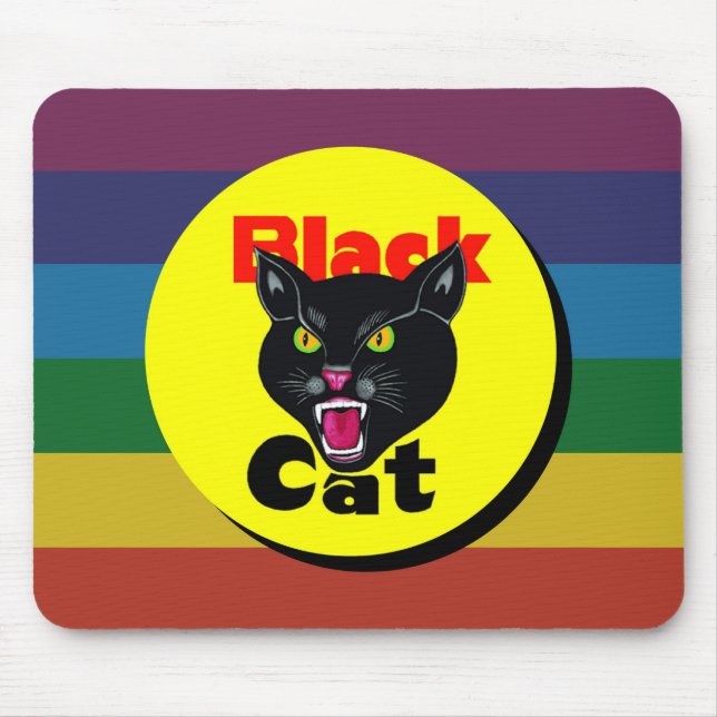 Very Fun & Colourful Black Cat Mouse Mat (Front)