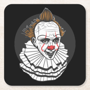 Very Fun Creepy Clown Square Paper Coaster