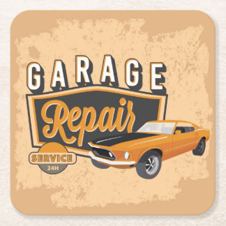 Very Fun Garage Repair Drawing Square Paper Coaster