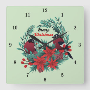 Very Fun Merry Christmas Wreath Square Wall Clock