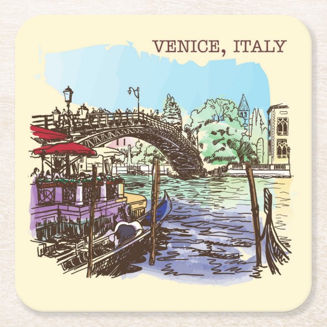 Very Fun Venice Italy Sketch Coaster Set (Front)