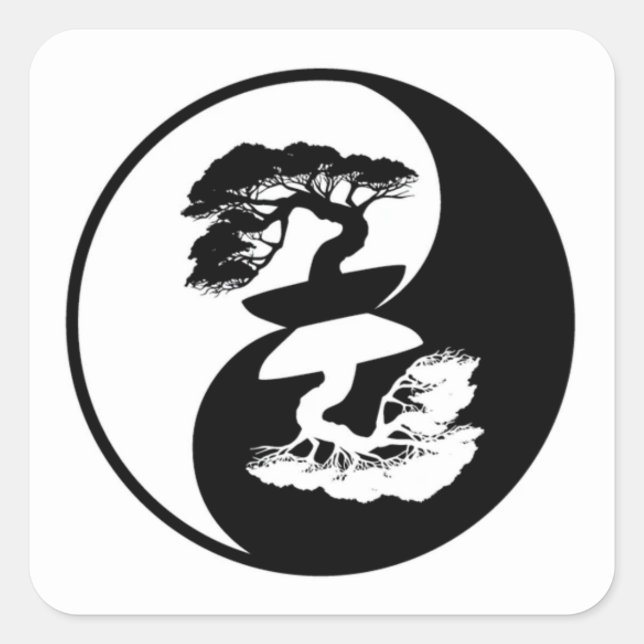 Very Fun Yin and Yang Bonsai Tree Square Sticker (Front)