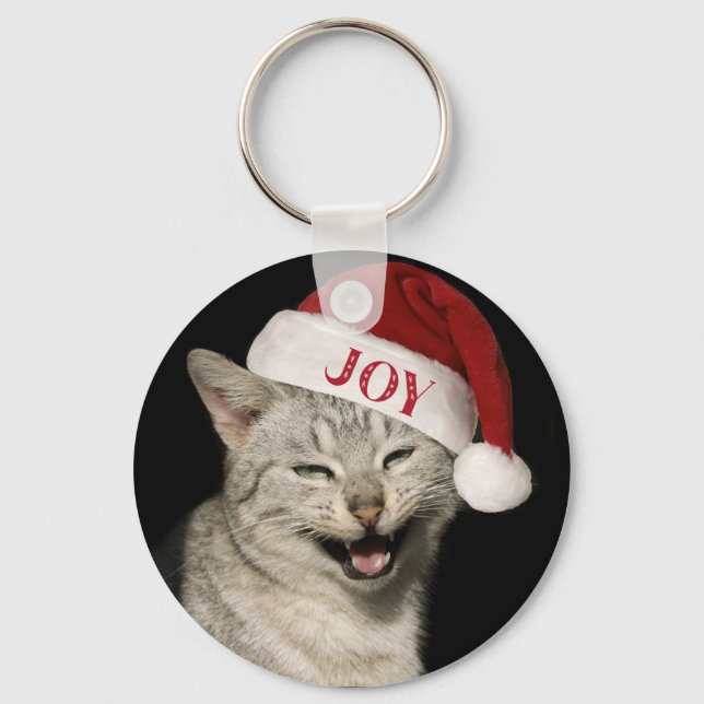 Very Funny  Santa Cat Laugh Photo Christmas Key Ring (Front)