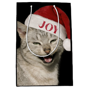 Very Funny Santa Cat Laugh Photo Christmas Medium Gift Bag