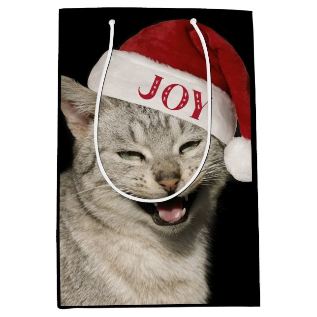 Very Funny  Santa Cat Laugh Photo Christmas Medium Gift Bag (Front)