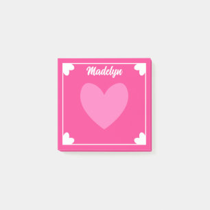 Very Girly Hot Pink White Hearts Your Name Post-it Notes