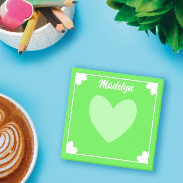 Very Girly Neon Green White Hearts Your Name Post-it Notes (Creator Uploaded)