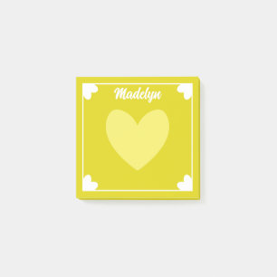 Very Girly Neon Yellow White Hearts Your Name Post-it Notes