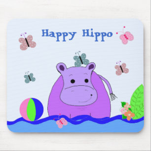 Very Happy Hippo Mouse Mat