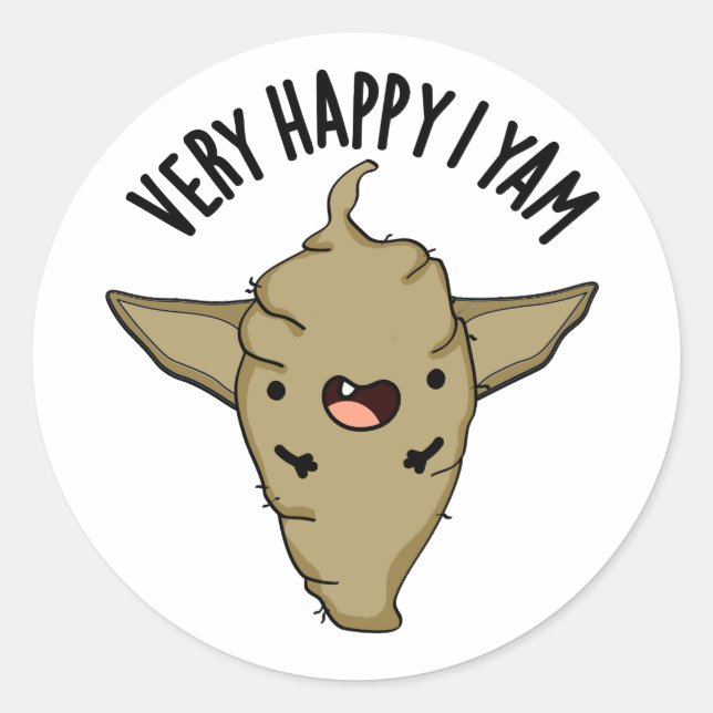 Very Happy I Yam Funny Veggie Pun  Classic Round Sticker (Front)