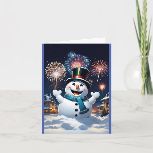 very happy snowman on New Year's Day Thank You Card (Front)
