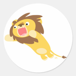 Very Hungry Cartoon Lion round sticker