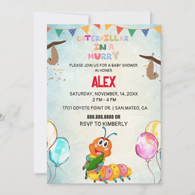 Very Hungry Caterpillar Birthday Invitations (Front)