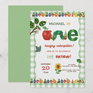 Very Hungry Caterpillar Gingham 1st Birthday  Invitation